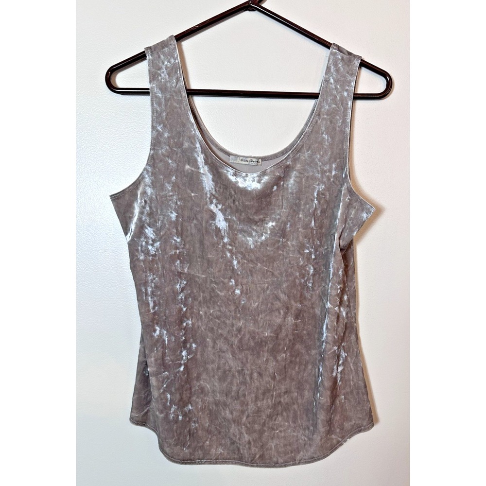 Ultra Teeze Crushed Velvet Tank Top Womens Size L Silver Scoop Neck Sleeveless